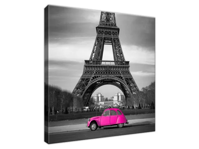Obraz na plátne Ružové auto v Paríži