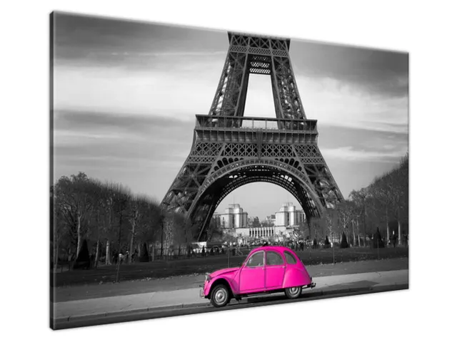 Obraz na plátne Ružové auto v Paríži
