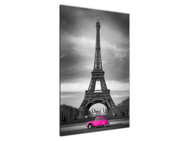 Obraz na plátne Ružové auto v Paríži