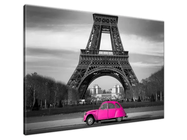 Obraz na plátne Ružové auto v Paríži