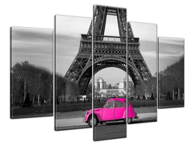 Obraz na plátne Ružové auto v Paríži