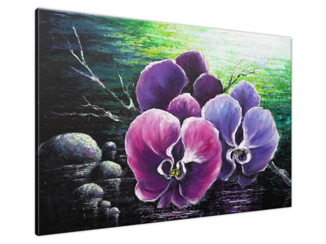 Obraz maľovaný ručne Orchidea pri rybníku
