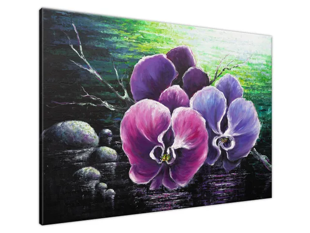 Obraz maľovaný ručne Orchidea pri rybníku