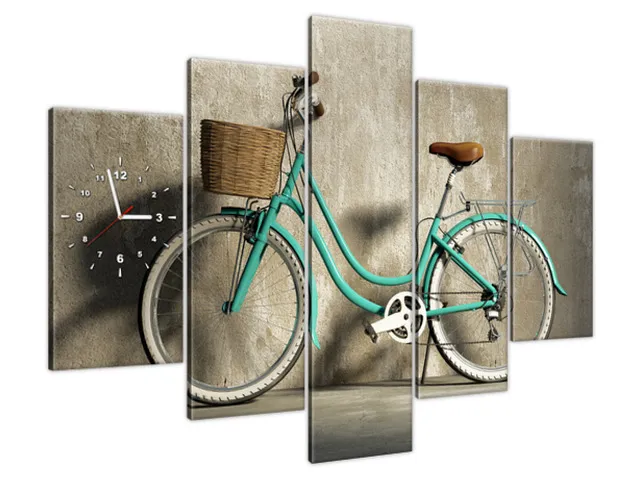 Analógové hodiny na plátne Retro bicykel