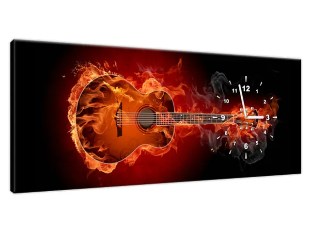 Luxusný obraz s hodinami Horiaca gitara