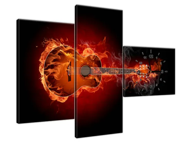 Luxusný obraz s hodinami Horiaca gitara