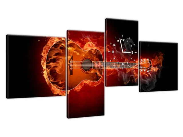 Luxusný obraz s hodinami Horiaca gitara