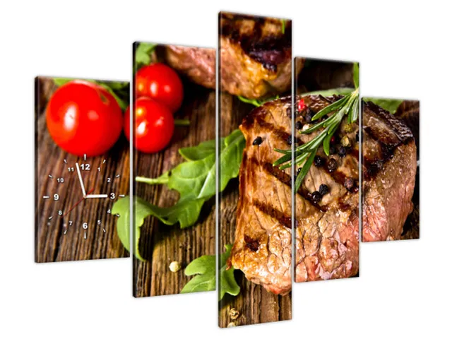 Obraz s hodinami Hovädzí steak z grilu
