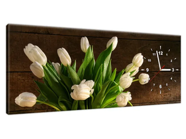 Moderný obraz s hodinami na stenu Krémové tulipány