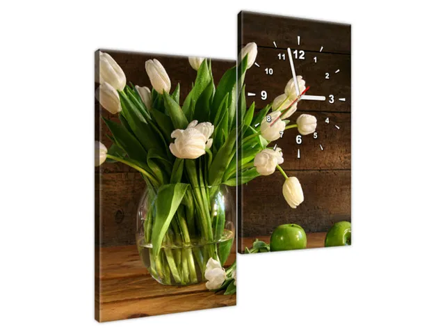 Moderný obraz s hodinami na stenu Krémové tulipány