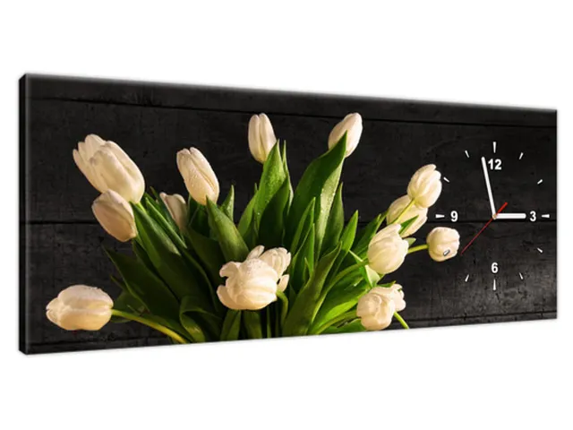 Moderný obraz s hodinami na stenu Krémové tulipány