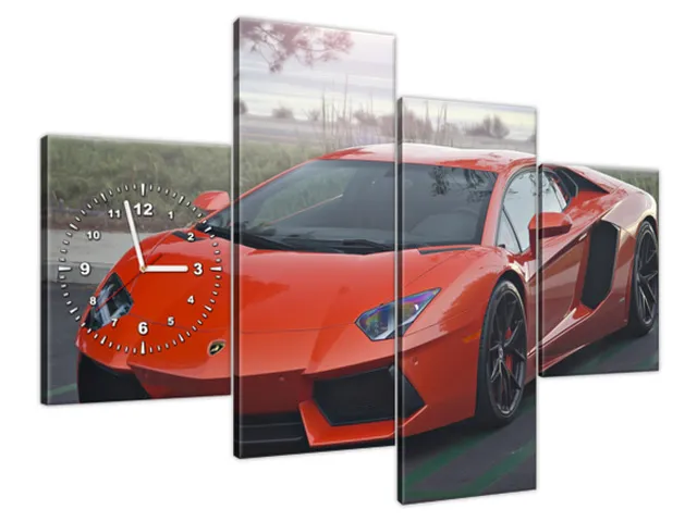 Obraz s hodinami Oranžové Lambo - Axion23