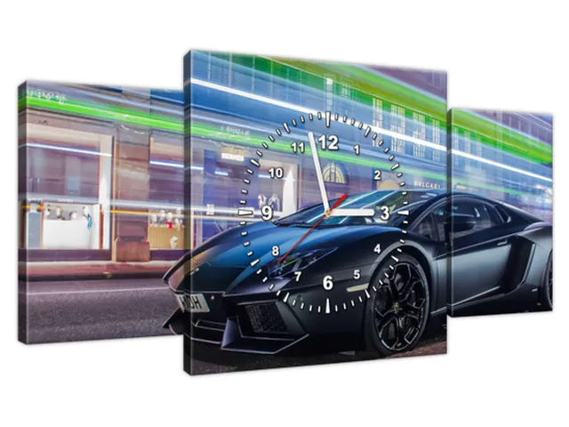 Obraz s hodinami Čierna matný Aventador - Ben