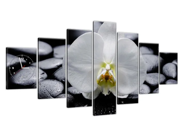 Moderný obraz s hodinami Biela orchidea