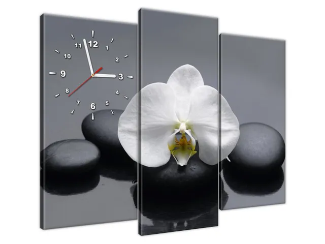 Moderný obraz s hodinami Biela orchidea