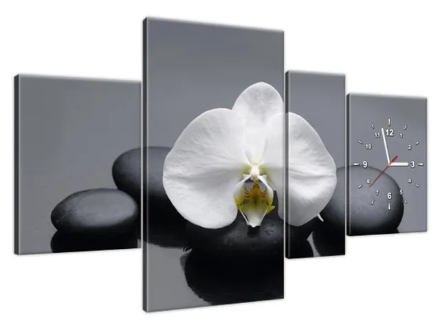 Moderný obraz s hodinami Biela orchidea