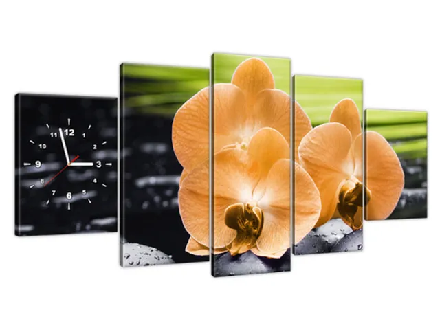 Moderné hodiny na stenu Oranžová orchidea