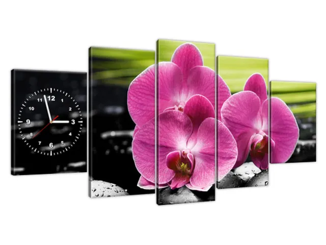 Luxusný obraz s hodinami Orchidey na kameňoch