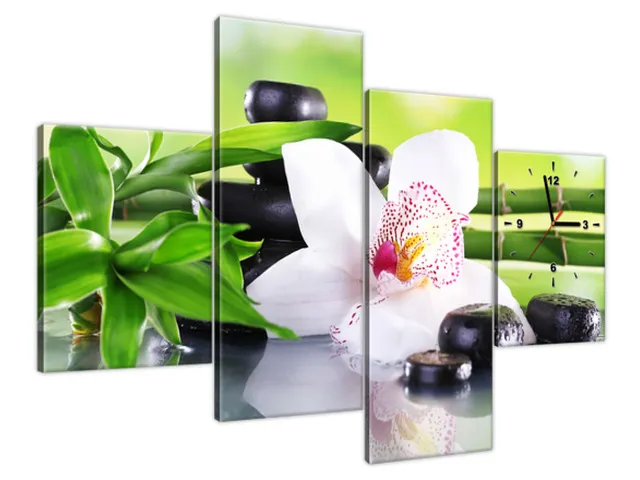 Obraz s hodinami Kamene SPA a orchidea