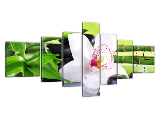 Obraz s hodinami Kamene SPA a orchidea