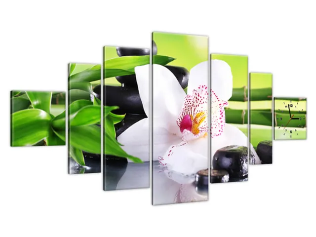 Obraz s hodinami Kamene SPA a orchidea