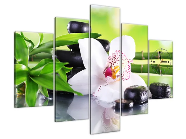 Obraz s hodinami Kamene SPA a orchidea