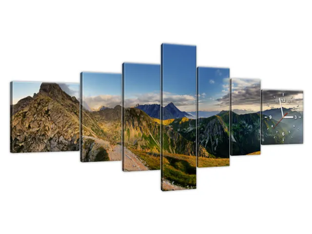 Moderný obraz s hodinami Panoráma vrchu Svinica