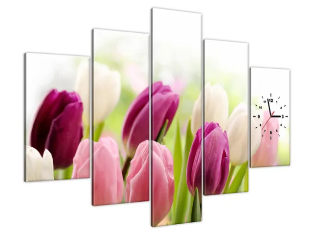 Moderný obraz s hodinami Krásne tulipány