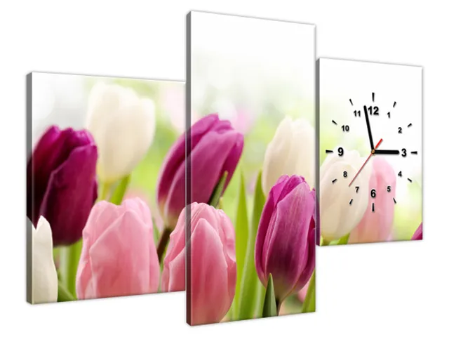 Moderný obraz s hodinami Krásne tulipány