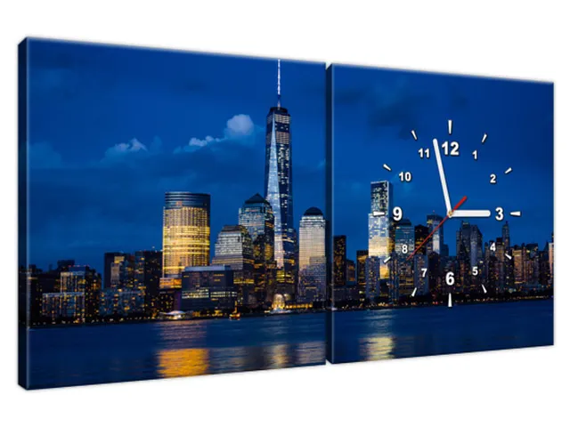 Obraz s hodinami New York nad riekou Hudson