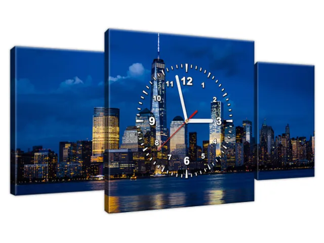 Obraz s hodinami New York nad riekou Hudson