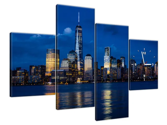 Obraz s hodinami New York nad riekou Hudson