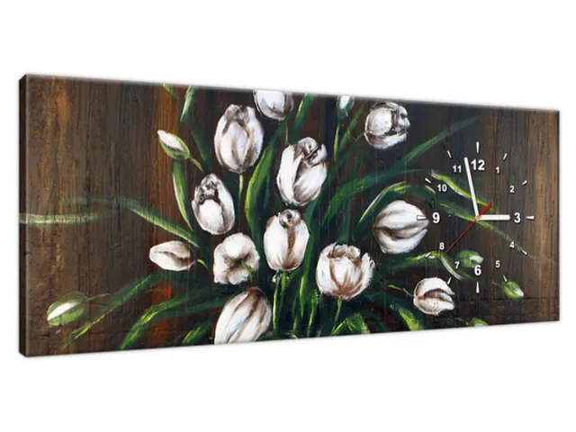 Štýlový obraz s hodinami Tulipány