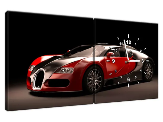 Moderný obraz na plátne s hodinami Červené Bugatti Veyron