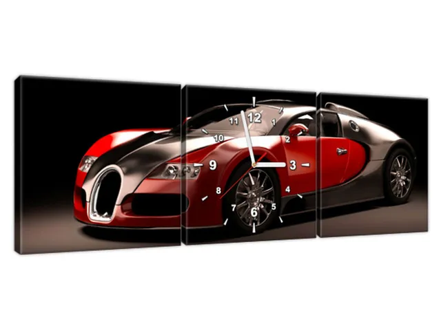 Moderný obraz na plátne s hodinami Červené Bugatti Veyron