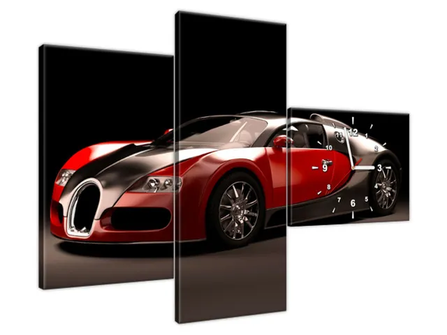 Moderný obraz na plátne s hodinami Červené Bugatti Veyron