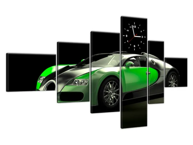Obraz s hodinami Zelené Bugatti Veyron
