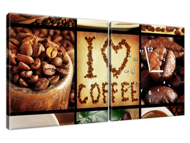 Obraz s hodinami na stenu do kuchyne I love Coffee
