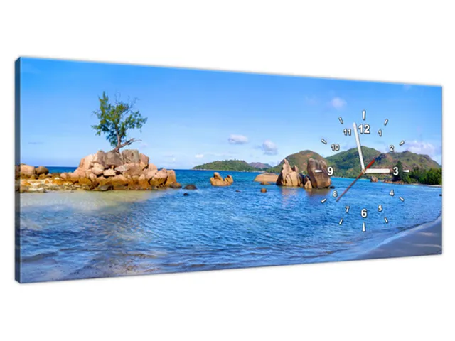 Obraz s hodinami s plátne Praslin Island