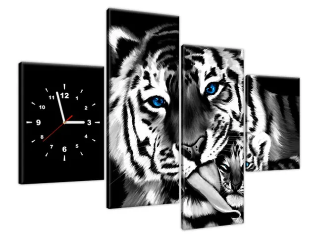 Obraz s hodinami na stenu Tigre