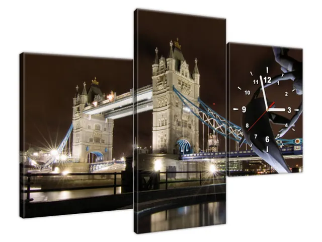 Štýlový obraz s hodinami Fontána pri Tower Bridge
