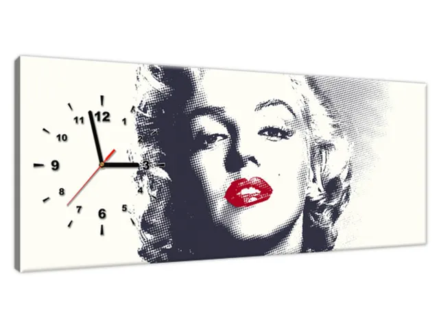 Obraz s hodinami Marilyn Monroe s červenými perami