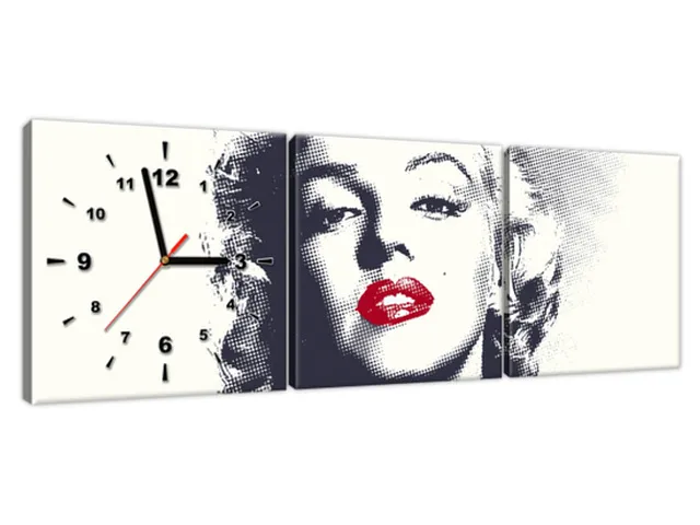 Obraz s hodinami Marilyn Monroe s červenými perami