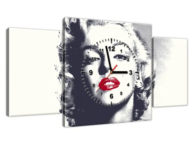 Obraz s hodinami Marilyn Monroe s červenými perami