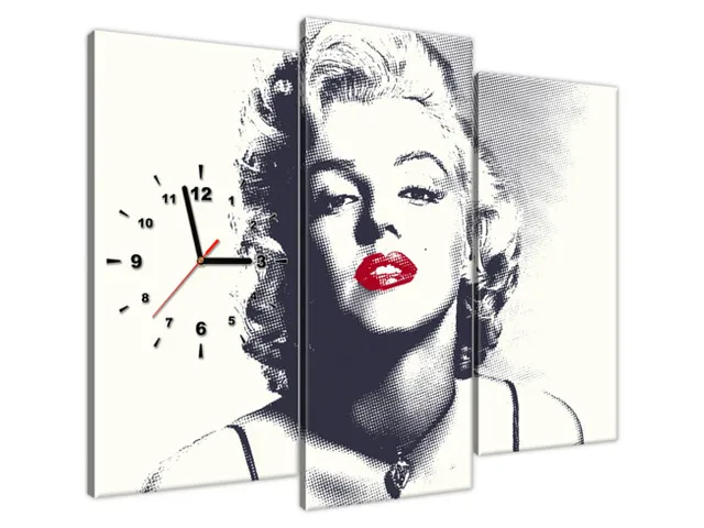 Obraz s hodinami Marilyn Monroe s červenými perami