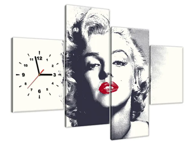 Obraz s hodinami Marilyn Monroe s červenými perami