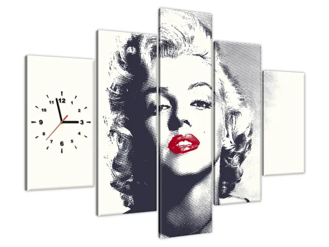 Obraz s hodinami Marilyn Monroe s červenými perami