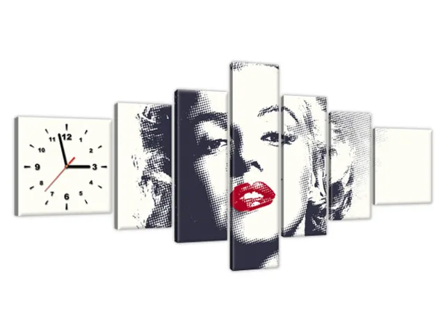 Obraz s hodinami Marilyn Monroe s červenými perami