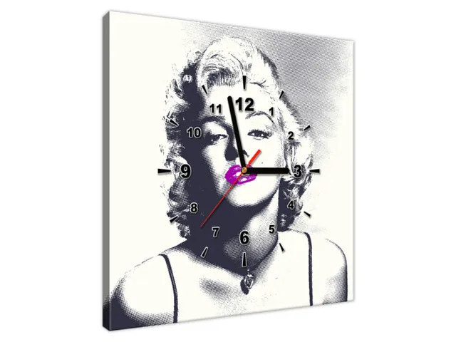 Obraz s hodinami Marilyn Monroe s fialovými perami