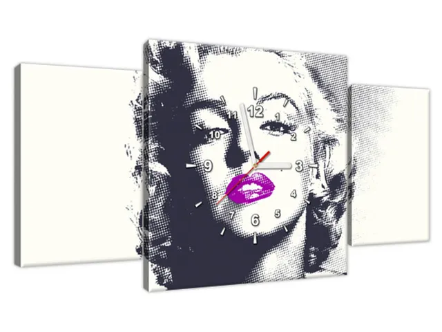 Obraz s hodinami Marilyn Monroe s fialovými perami